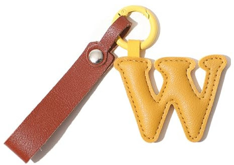 Schlüsselanhänger mit Initialen-Motiv, Leder, Geldbörsenanhänger für Damen, Taschenanhänger, Zubehör, Schlüsselanhänger, Geschenke für Frauen, trendig 2025, W, Einheitsgröße