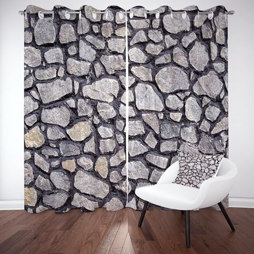 Tyafsgvqo Réaliste Mur de Pierre Rideau Phonique Anti Bruit Occultant, Rideau Moderne Créatif, Thermique Isolant Anti Froid, Rideaux Opaque Lot de 2 à Oeillets, pour Chambre, Salon, 280x260 cm
