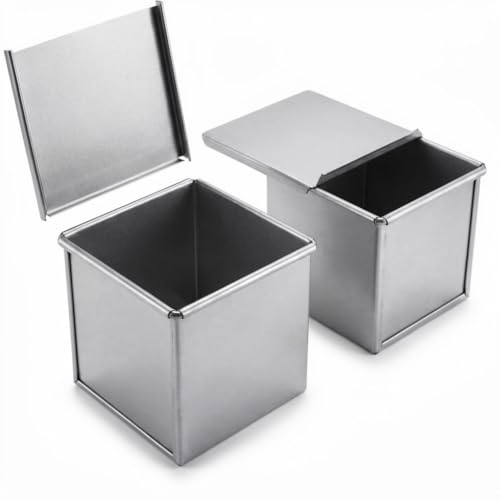 EUROTINS Mini Pullman Loaf Tin with Lid | Set of 2 | Square Sandwich Bread Pan | Natural Finish Easy Release | Pain de Mie Tin | Commercial & Home Baking | 10cm x 10cm x 10cm