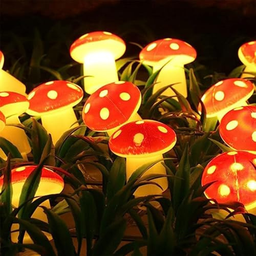 KOBOKO Pilz LED Lichterkette, 3M 20LED Warmweiß Fliegenpilz Lichterketten, Pilz Deko Lichterkette Innen Außen Batterie, Mushroom Lichterketten für Weihnachten, Halloween, Hochzeit, Party Dekoration