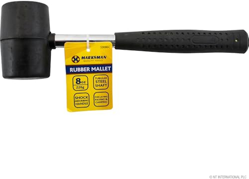 Heavy Duty 8Oz Rubber Mallet - with Tubular Handle Grip, Construction Demolition Hand Tool | Strong & Durable, Multi Purpose, Ideal for Wood, Tiles New