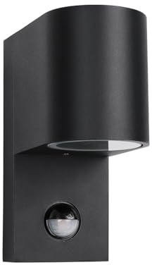 EXTRASTAR Outdoor Wall Lights with Motion Sensor, Mains Powered Outside Lights Downward, Dusk to Dawn Outdoor Lighting Aluminium, Black GU10 IP44 Rating for Garden Patio Porch -Cylindrical