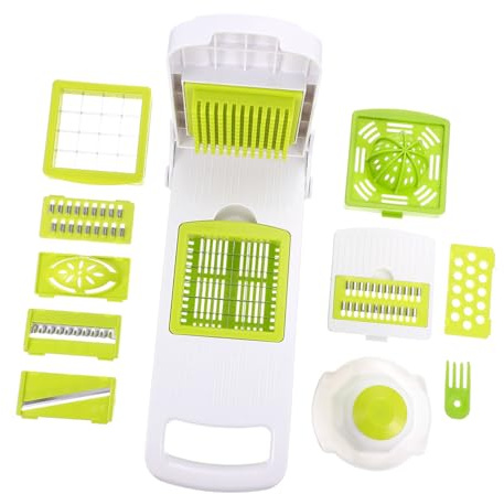 STOBAZA Cortador de Verduras Manual Multiusos con Cuchillas Fuertes y Funciones para Práctico y Compacto Blanco y Verde