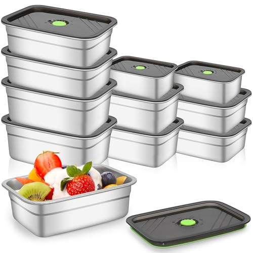 10 Pcs Stainless Steel Food Containers with Lids, Stackable Set, 5 Sizes | Silicone-Seal Lids with Pressure-Release Valves, Food Storage Container for Meal Prep, Leftovers, Fruit and Bento