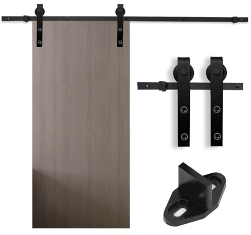 Eikuavons Schiebetürsystem Set, 11.9FT (363cm) Doppeltür Schiebetürbeschlag aus Kohlenstoffstahl, mit Laufrollen und Schiene, Schiebetüren Tragfähigkeit 200kg, Rechteck