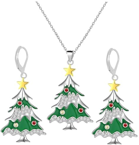 2 Stück Weihnachtsschmuck Damen, Weihnachtsdeko, 1 Paar Weihnachten Ohrstecker und Weihnachtshalskette, Weihnachtspullover Mädchen Deko, Weihnachtsschmuck, Feiertagsfeier Geschenke für Mädchen Damen