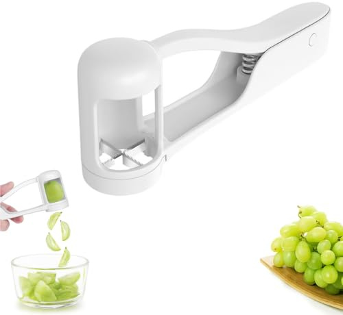 Grape Cutter for Toddlers, Safe Stainless Steel Fruit Slicer for Quartering Grapes, Tomatoes, Cherries, Baby Led Weaning Essential Kitchen Gadget, Easy to Clean and Portable