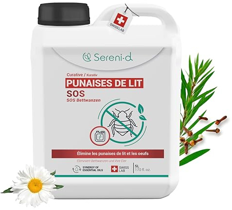 SOS ANTI CIMICI DA LETTO 5L - Insetticida CHOC Trattamento naturale con Oli Essenziali e Fiore di Piretro Vegetale - Disinfestazione facile e rapida delle cimici da letto - Swiss Lab