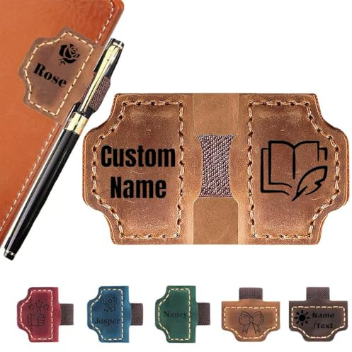 Personalisiertes Lesezeichen mit Stifthalter, magnetisches Leder-Lesezeichen mit eingraviertem Namen/Text für Leser, Buchliebhaber, Reisende, Geschenke