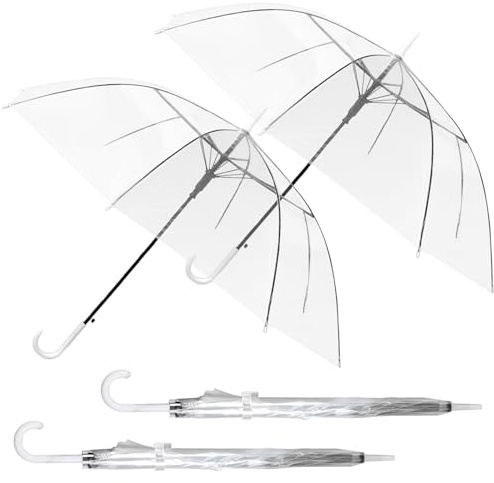 SWAWIS Regenschirm Transparent 4 Stück weißer Stockschirm Ø 90 cm Einweg-Durchsichtiger Regenschirme aus Transparentem Material für Fotoshooting,Großveranstaltung,Hochzeitsgeschenk