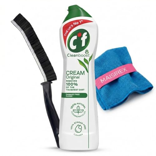 Original Cream Cleaner 500ml Multi Surface Cleaning Bundle with Crevice Brush and Microfibre Cloth for Kitchen Bathroom Grout Tiles Hobs Stainless Steel