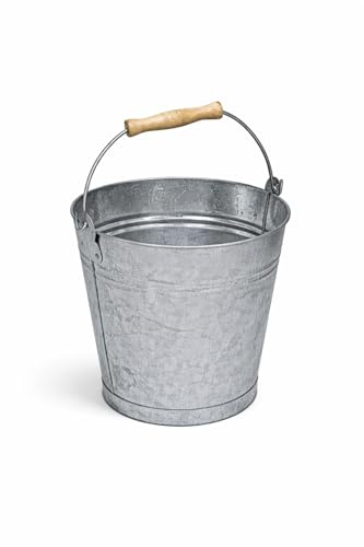 mille idee Secchio in Latta Zincata con Manico in Metallo e Impugnatura in Legno – 7L / 10L / 12L – Secchio Multiuso per Giardino, Camino, Decorazione, Raccolta Acqua, Cenere Camino (12, Litri)