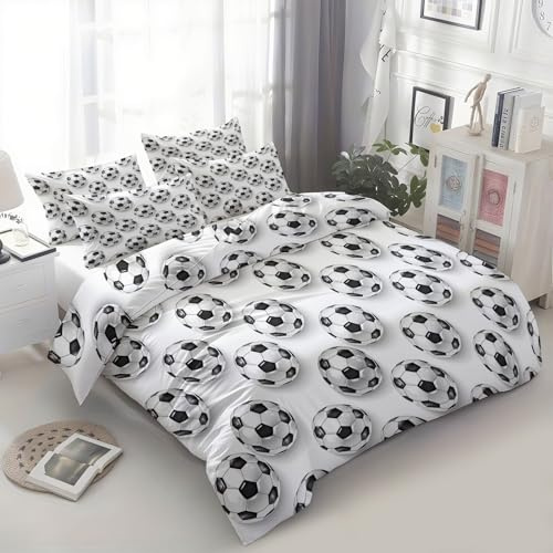 XCQHZYQ Copripiumino Singolo Bambino Bianco 135x200 cm, Set Copripiumino Tema Di Calcio Set di Biancheria da Letto Reversibile Ipoallergenico, Copertura con 1 Federa