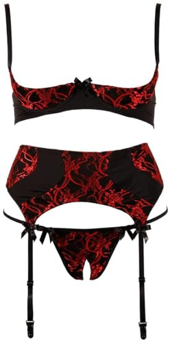 Cottelli Collection Straps-Set Abierta Fina mit Beflockungsdruck, Größe XL, Schwarz