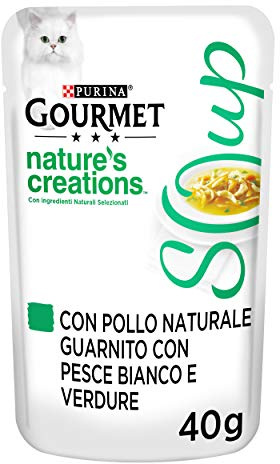 GOURMET Nature's Creations Soup Cibo Umido per Gatti Adulti con Pollo, Pesce Bianco e Verdure 32 Buste da 40g
