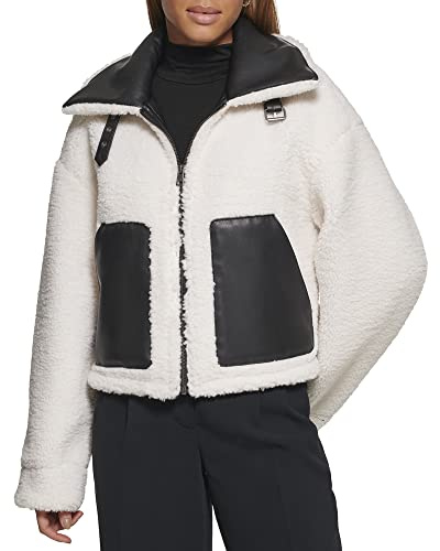 Levi's Women's Reversible Sherpa Faux Leather Shorty, Black/Cream, Medium
