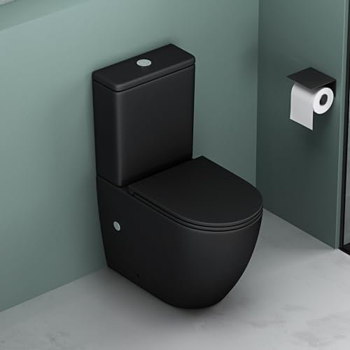 Mai & Mai Stand-WC 179T aus Keramik spülrandloses-WC matt schwarz 36x63x82cm bodenstehende-Toilette inkl.Spülkasten