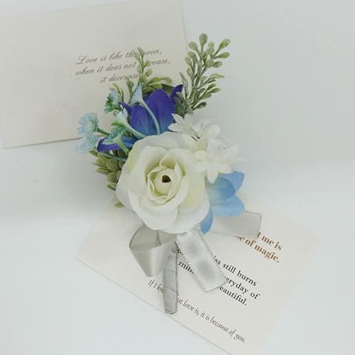 DABIN Weiß Ansteckblume Hochzeit Corsage Blumen künstliches Armband für Brautjungfer Männer Knopfloch Gäste Ehe Zubehör
