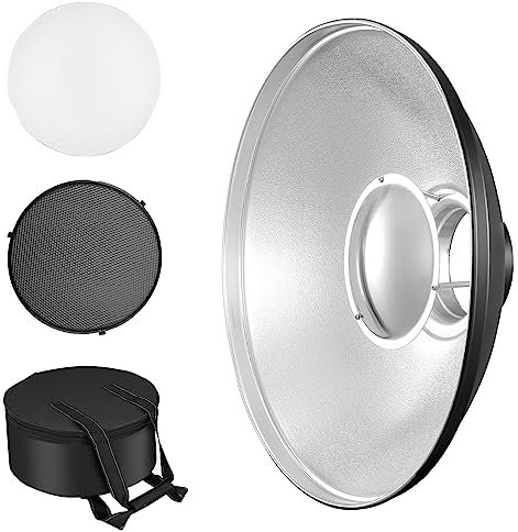 Soonpho Metal Beauty Dish 55 cm/21.6 inch Bowens Mount Reflector with Black Honeycomb Grid,Silver Diffuser and Storage Bag,Photo Studio Strobe Flash Reflector Compatible with NEEWER Godox SK400 SL150