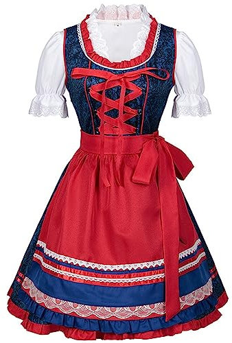 Skang Dirndl Damen Mittelalterliches Damenkleid Damenkleid Cosplay Party Tanzkostüm Gothic Retro Oktoberfestkleid Mittelalterliche Romantik (A2-Blue, L)