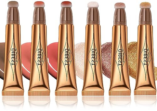 Joyeee 6 Stk Flüssige Kontur Beauty Wand, Highlighter Blush und Bronzer mit Kissen Applicator befestigt, Seidige Creme Schimmer Lange Anhaltende, Multifunktionales Contour Make-up Stick für Frauen#2