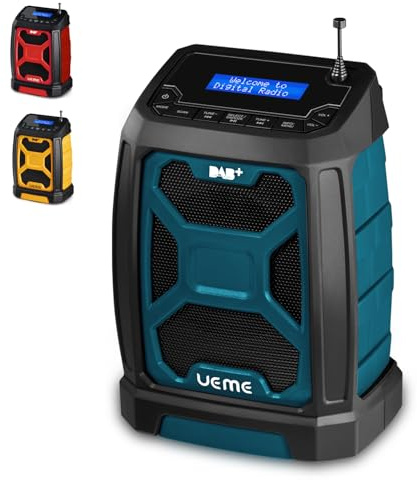 UEME 5W Rugged DAB/DAB+ FM Cordless Work Site Radio, Bluetooth, USB Rechargeable, Blue/Black