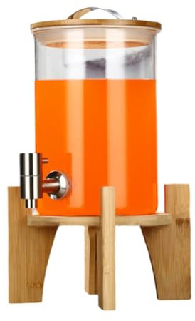 LYXXW Distributore di Bevande in Vetro con Rubinetto Bottiglia di Succo in Vetro con Supporto in Legno, per Feste, Distributore di Bevande con Supporto,10L