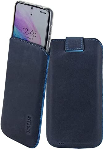 Suncase Etui Tasche kompatibel mit Samsung Galaxy S24 Plus 5G Hülle mit ZUSÄTZLICHER Case/Schale/Bumper Lasche mit Rückzugfunktion Handytasche Ledertasche Schutzhülle in Pebble-Blue