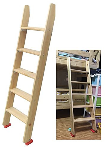 Wooden Bunk Bed Ladder 5 Step - 150cm Heavy Duty RV Loft Stair Hanging Ladder with Hook Bracket & Non-Slip Feet for 330lbs Load