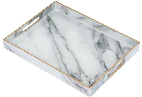 Plateau de Service, Plateau avec poignée Déco Rectangulaire Plateau à café, Incassable Grand Plateau pour Cuisine, Salon, Bar, fête (40.5 x 30 x 4.5 CM)