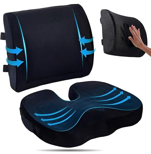 KIMSER Cojín Ortopédico para Silla de Oficina, Cojín Antiescaras y de Coxis Viscoelástico con Respaldo, Ergonómico y Alivio del Dolor. Ideal para Oficina, Coche y Teletrabajo