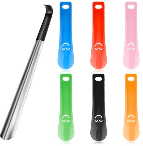 JAONLD 7 Piezas 42CM Calzador de Acero Inoxidable Largo, Calzador de Zapatos Plástico, Diseño Curvo con Orificios, Ergonómico un Gran Ayudante para Calzarse, para Ancianos, Embarazadas