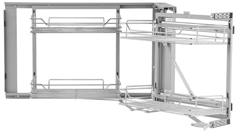 VEVOR Organisateur Coulissant d'Angle à Ouverture de 45,7 cm de Largeur, Rangement pour Placard de Cuisine à 2 Niveaux et 4 Étagères, Panier de Rangement en Acier au Carbone Chromé Magique, Maison