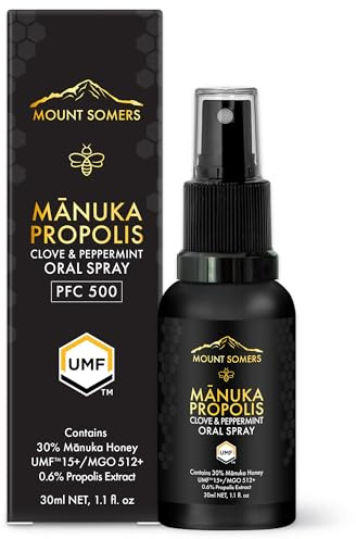 Mount Somers Propolis Oral Spray UMF15+ – Manuka Honey, Clove & Peppermint, Breath Freshener & Oral Comfort Support, Travel Size, 1 Fl Oz