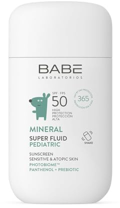 Laboratorios Babé - SUPER FLUID MINERAL PEDIATRIC SPF 50 - Solskyddsmedel för barn | 100% mineral, högt SPF 50-skydd | Speciellt för känslig och atopisk hud