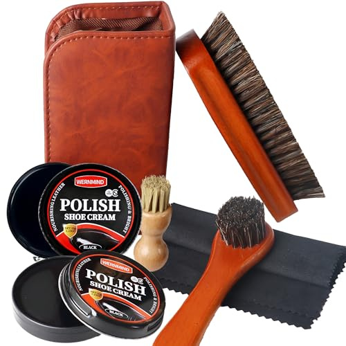 WERNMIND Svart och brunt skokräftssats, minkolja, lädervård, skosko-kit, balsam, vax, sadel, tvål, Läderfodral och svart skokräm 7 stycken, Taille unique