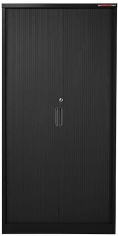 The Workplace Depot Roller Shutter Cupboard – Lockable Tambour Cabinet, Steel Storage with 4 Adjustable Shelves, 1810 x 900 x 400 mm, Black or Grey, For Offices, Schools & Archives (Black)