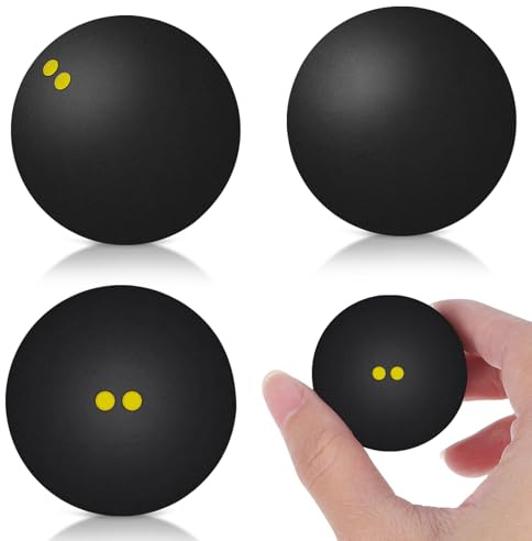 Healeved 3 Balles de Squash Double Point Jaune, 38-40 mm | Caoutchouc Noir à Rebond Lent, pour Match, Entraînement, Club et Compétition, Lot de 3