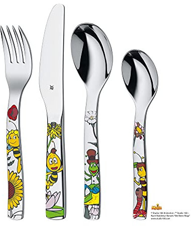 WMF Biene Maja Kinderbesteck Set 4-teilig, Kinderbesteck Edelstahl, Besteck Kinder ab 3 Jahre, Cromargan poliert, spülmaschinengeeignet