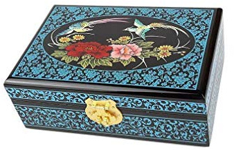 lachineuse – Blau lackiertes Schmuckkästchen – 21 x 14 x 7 cm | Schmuckaufbewahrungsbox – Frühlingsdesign – Dekor im asiatischen Stil – Geschenkideen für Frauen und Teenager-Mädchen