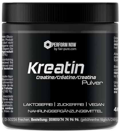 Fair & Pure Kreatin Monohydrat Pulver 3000mg Tagesdosis, 400 g, schluckfreundlich, 100% reines Kreatin, Nahrungsergänzungsmittel vegan, zuckerfrei & laktosefrei, in Deutschland hergestellt