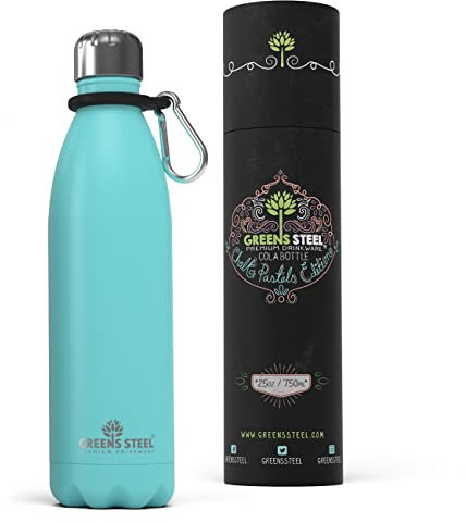 Greens Steel Edelstahl Trinkflasche - 750 ml Marineblau I Doppelwandige vakuumisolierte Wasserflasche I Mit Karabiner & Geschenkbox I Wiederverwendbar & auslaufsicher für Erwachsene & Kinder, BPA frei