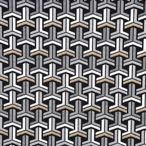 Dekostoff Jacquard-Stoff grafisch T schwarz weiß goldfarbig