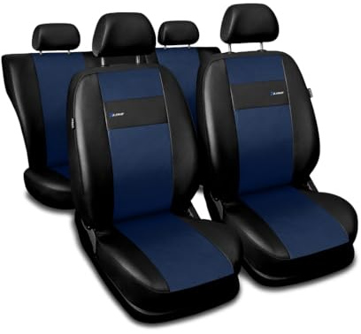 3er Set Saferide Autositzbezüge PKW universal | Auto Sitzbezüge Kunstleder Blau für Airbag geeignet | für Vordersitze und Rückbank | 1+1 Autositze vorne und 1 Sitzbank hinten teilbar 2 Reißverschlüsse