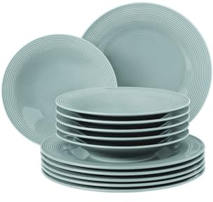 SELTMANN WEIDEN Tafelservice 12-teilig BT - Beat - Form: Rund mit Rillenrelief - moderner Stil - Arktisblau - Color Glaze