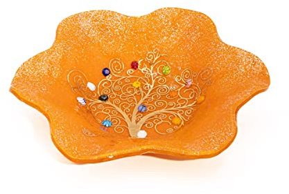 Sospiri Venezia Murano-Glas-Objekttablett mit handgefertigter Baum des Lebens-Dekoration dekorative Schale Wohndekoration Geschenkidee handgefertigt in Italien (19 x 19 cm)