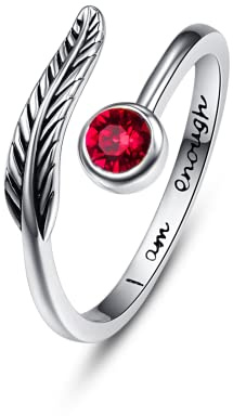 Geburtsstein Damen Verstellbarer Ring 925 Sterling silber Feder ring Birthstone Schmuck Geburtstag Geschenk für Frauen Mädchen