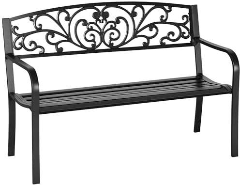 Outsunny Panchina da Giardino e da Esterno, Panchina in Metallo Stile Vintage, 127x60x87cm, Nero