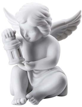 Rosenthal - Angelo con lanterna in porcellana bianca, decorazione natalizia, decorazione festosa, piccole figure angeliche, 6,2 x 6,2 cm, elegante decorazione per le festività, motivo: angelo