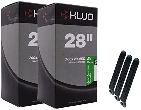 pneugo! Set 2 x Kujo Fahrradschlauch 28 Zoll Autoventil 28/47-622/630/635 (700x28-45C) + 3 Reifenheber